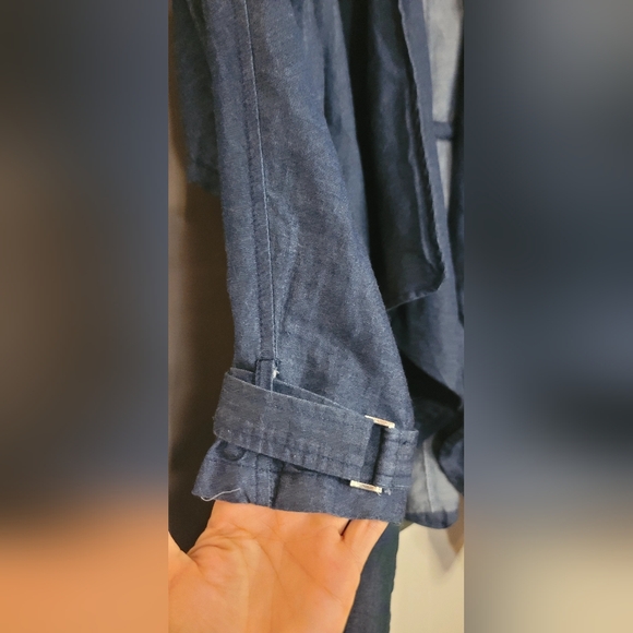 100% Cotton 1 Sunset Lane Womens Blue Denim Long Open Front Jacket Sz Med - Picture 4 of 13